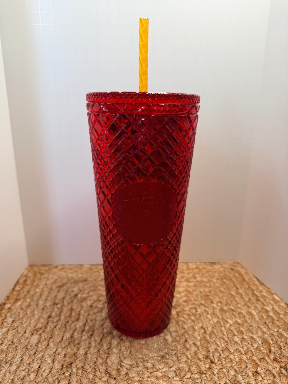 Starbucks Red Textured 24 oz Tumbler with Yellow Straw